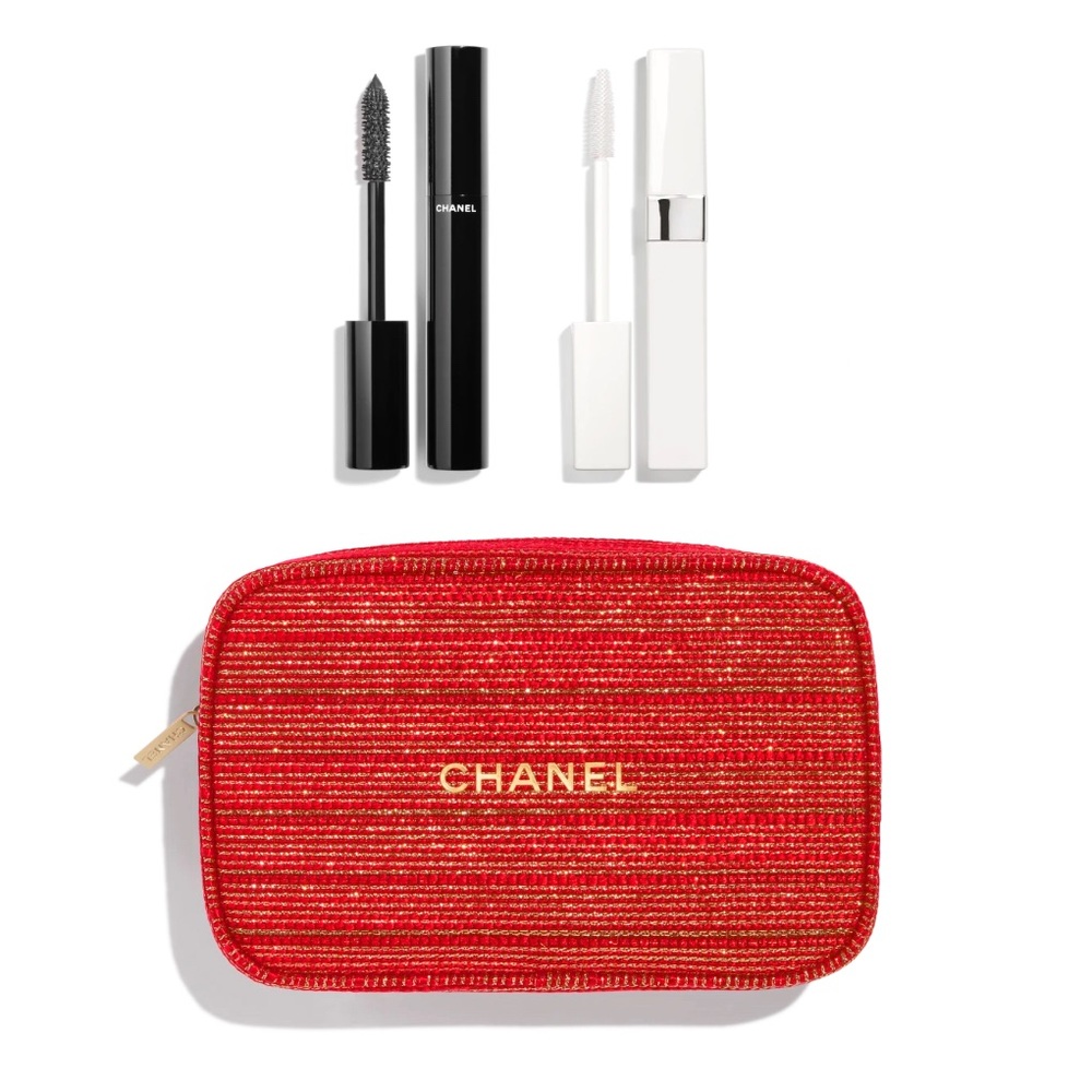 Chanel Holiday 2022 gift set. Mascara and primer duo set-  with red tweed pouch.